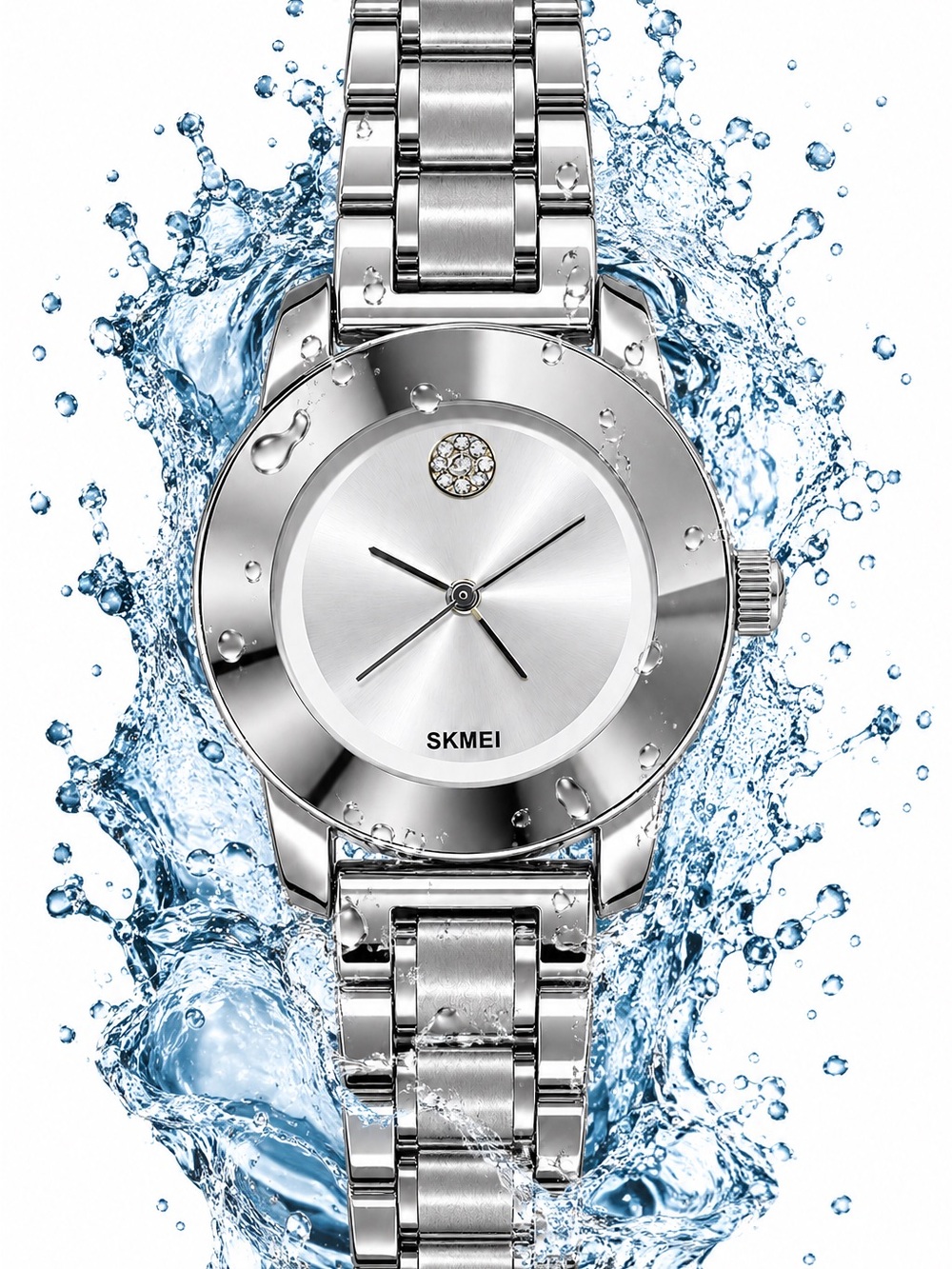 Women's Silver Stainless Steel Bracelet Watch with Crystal Accent